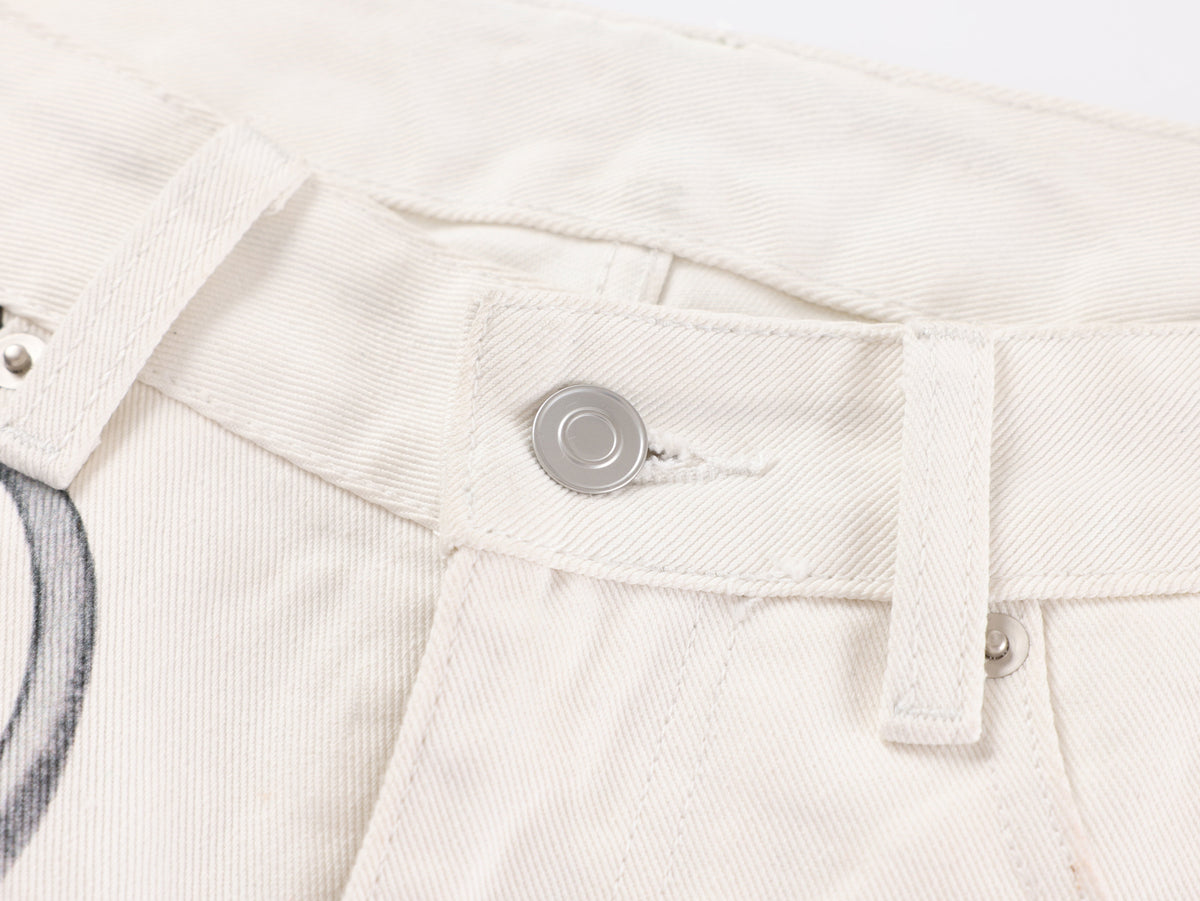 VLEX OFFICIAL RED CROSS CHAIN JEANS; White; garment construction detail