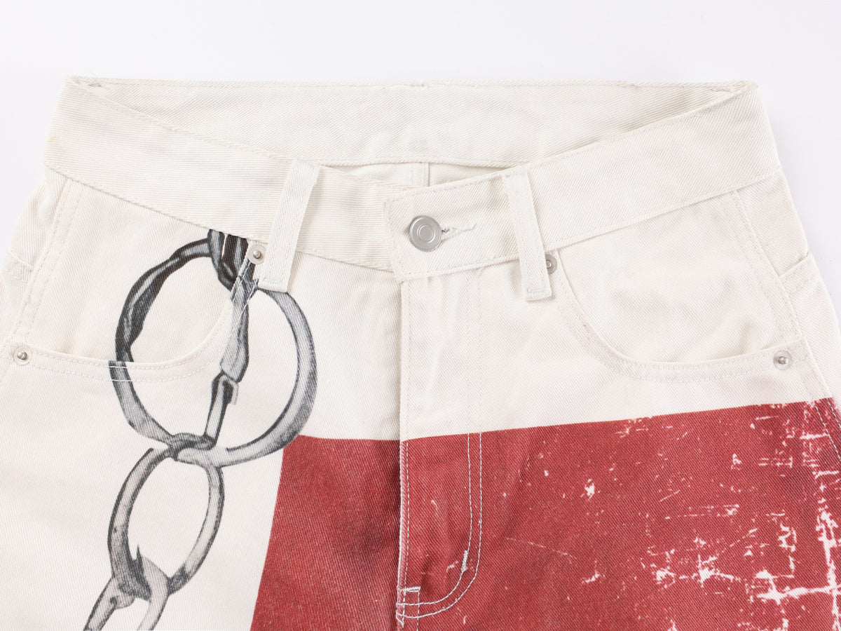 VLEX OFFICIAL RED CROSS CHAIN JEANS; White; design detail