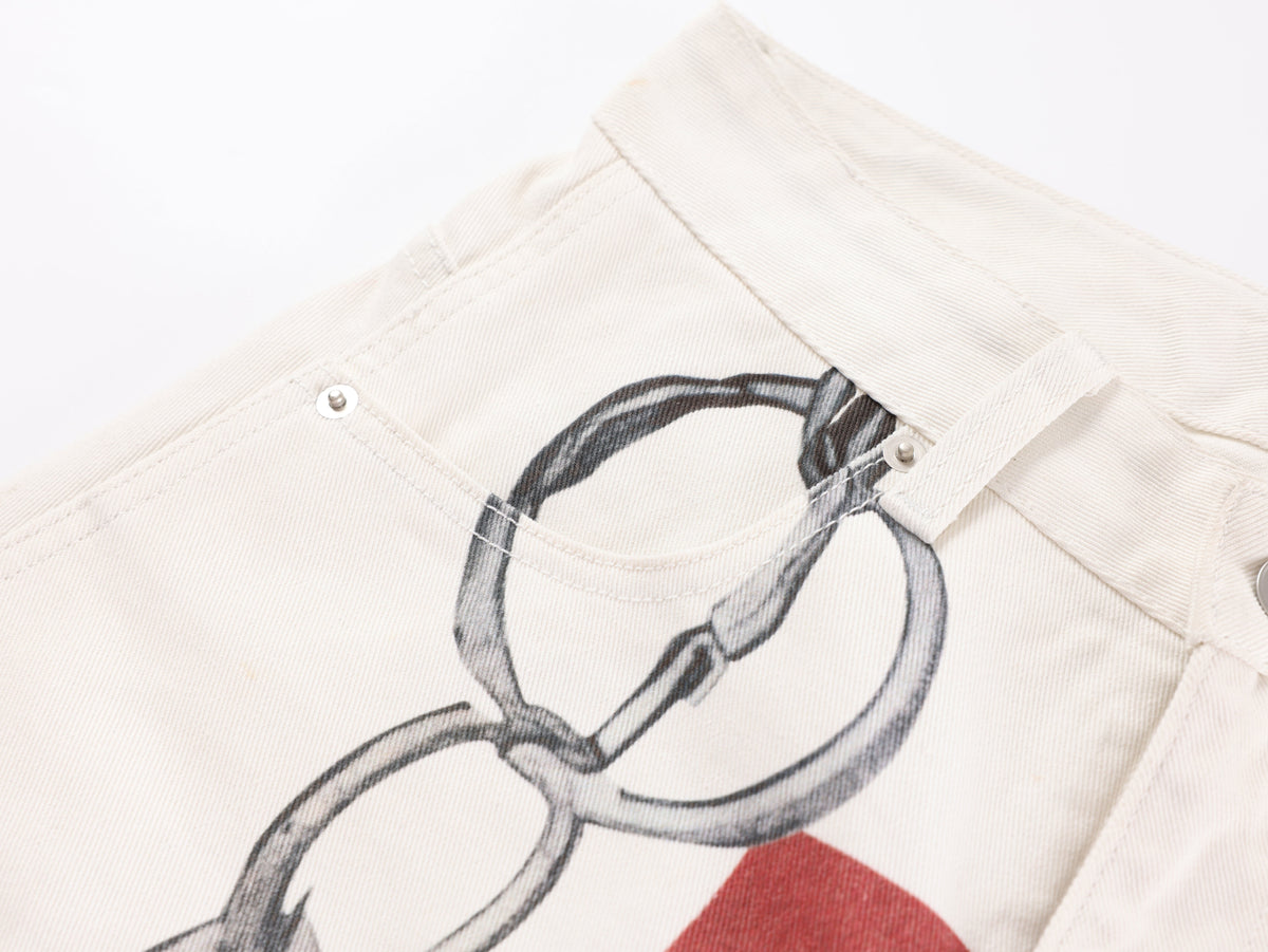 VLEX OFFICIAL RED CROSS CHAIN JEANS; White; design detail