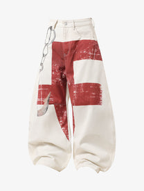 VLEX OFFICIAL RED CROSS CHAIN JEANS; White; front view