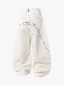 VLEX OFFICIAL RED CROSS CHAIN JEANS; White; back view