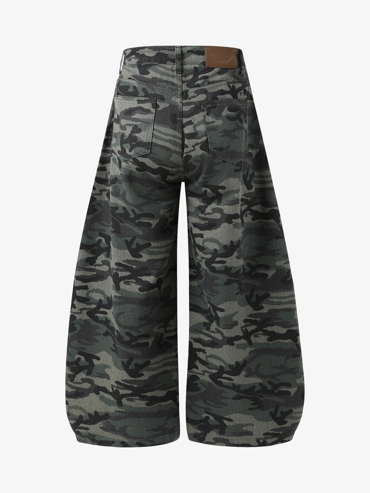 VLEX OFFICIAL RHINESTONE CAMO BAGGY BARREL JEANS; Camo; back view