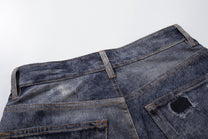 YL BOILING PATCHED WASHED WIDE LEG JEANS; Blue; garment construction detail