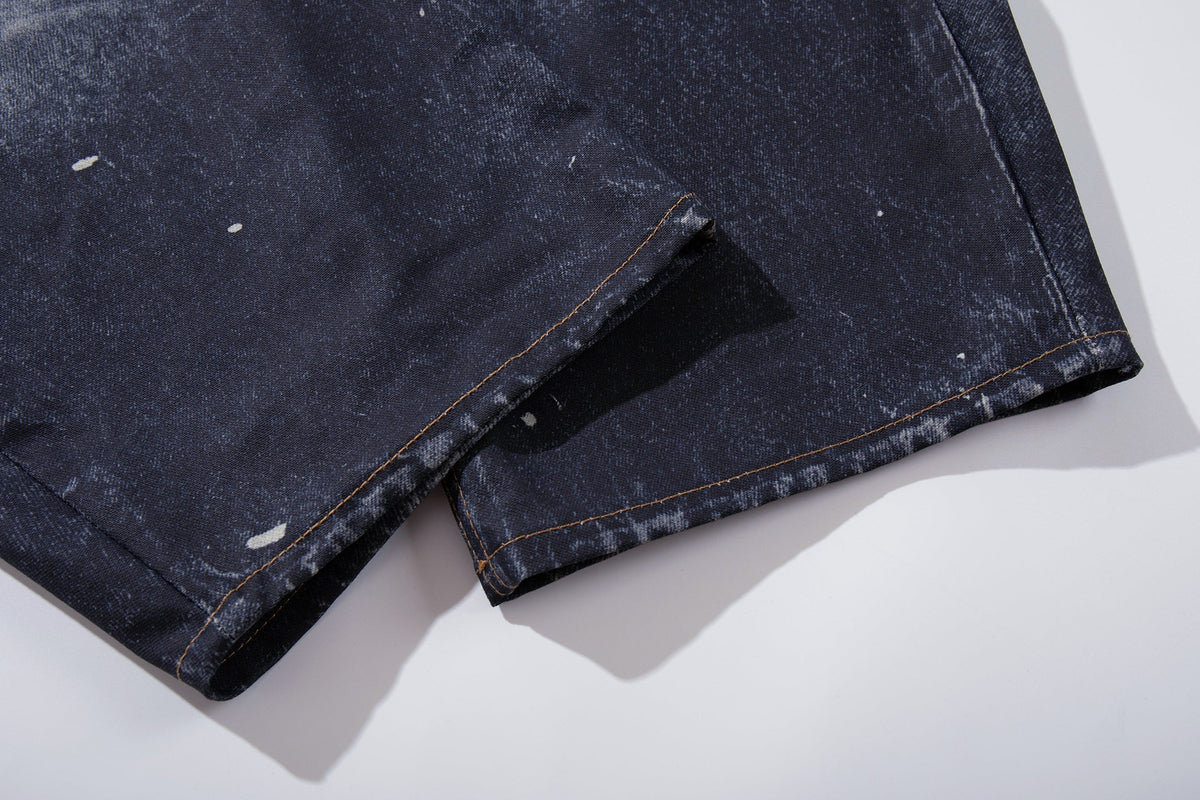 YL BOILING PATCHED WASHED WIDE LEG JEANS; Blue; garment construction detail