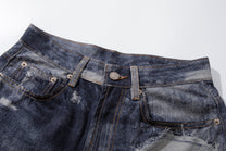 YL BOILING PATCHED WASHED WIDE LEG JEANS; Blue; garment construction detail