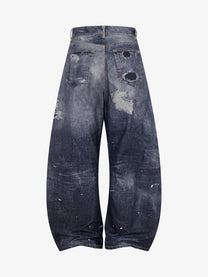 YL BOILING PATCHED WASHED WIDE LEG JEANS; Blue; back view