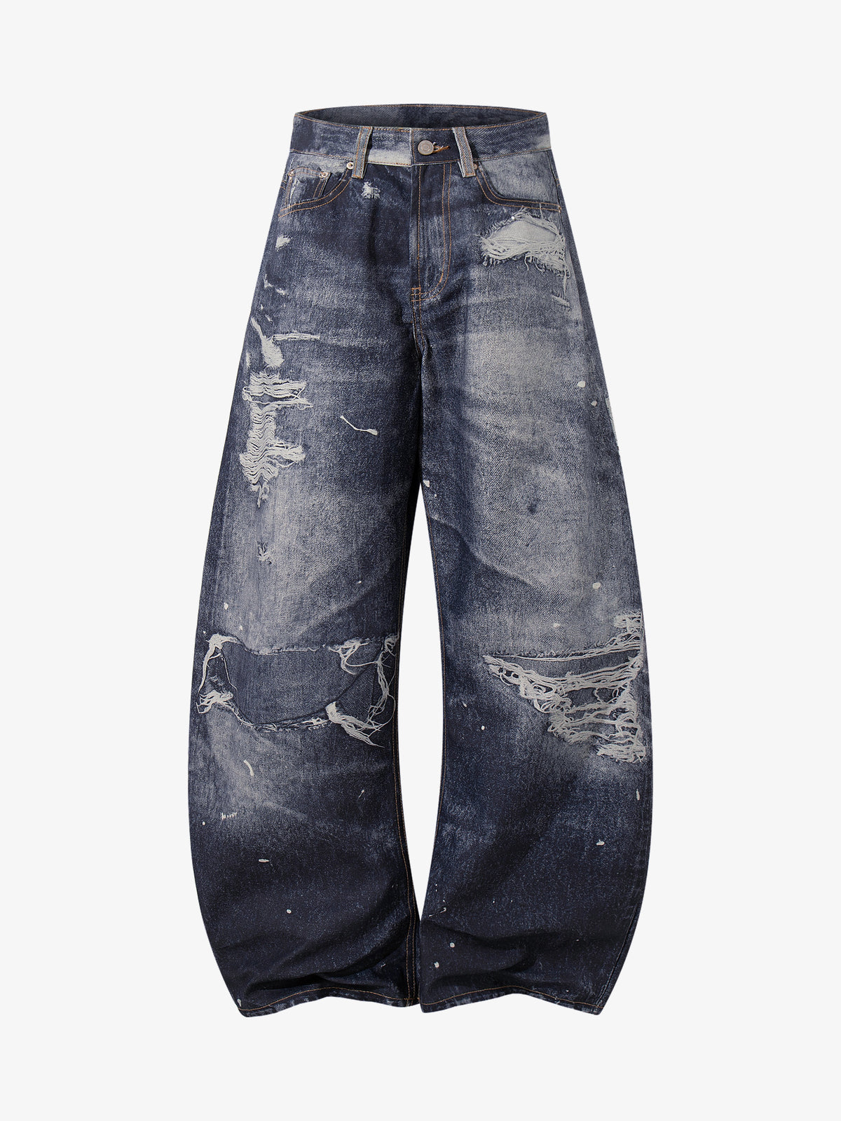 YL BOILING PATCHED WASHED WIDE LEG JEANS; Blue; front view