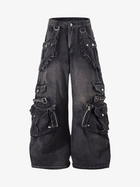ZHANLAI | DISTRESSED CARGO FLARED JEANS
