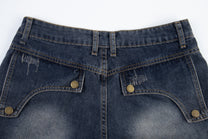 ZHANLAI DISTRESSED PANEL BAGGY JEANS; Blue; garment construction detail
