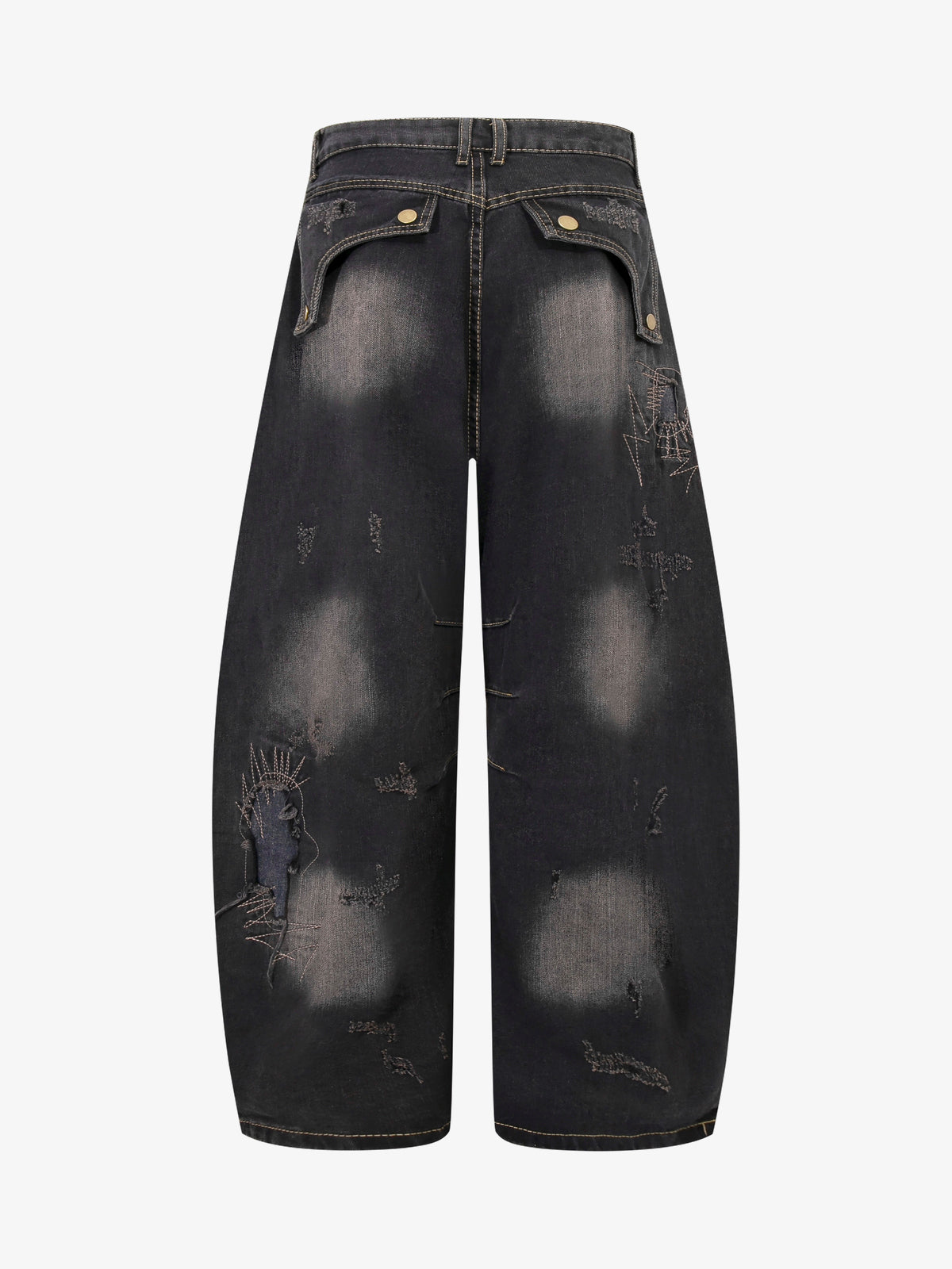 ZHANLAI DISTRESSED PANEL BAGGY JEANS; Black; back view