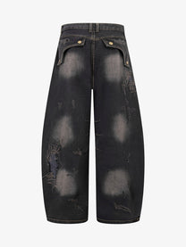 ZHANLAI DISTRESSED PANEL BAGGY JEANS; Black; back view