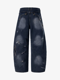 ZHANLAI DISTRESSED PANEL BAGGY JEANS; Blue; back view