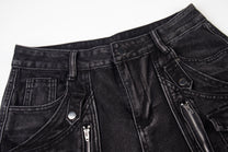 ZHANLAI LAYERED CARGO PANEL JEANS; Black; garment construction detail