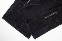 ZHANLAI LAYERED CARGO PANEL JEANS; Black; garment construction detail