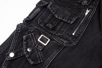 ZHANLAI LAYERED CARGO PANEL JEANS; Black; garment construction detail