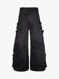 ZHANLAI LAYERED CARGO PANEL JEANS; Black; back view