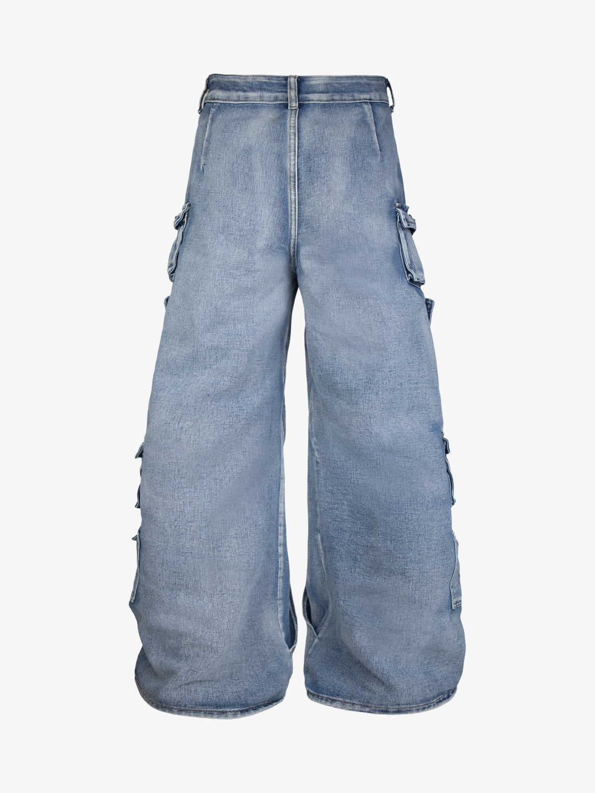 ZHANLAI LAYERED CARGO PANEL JEANS; Blue; back view
