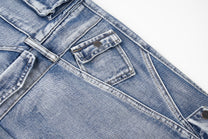 ZHANLAI MULTI POCKET CARGO JEANS; Blue; garment construction detail