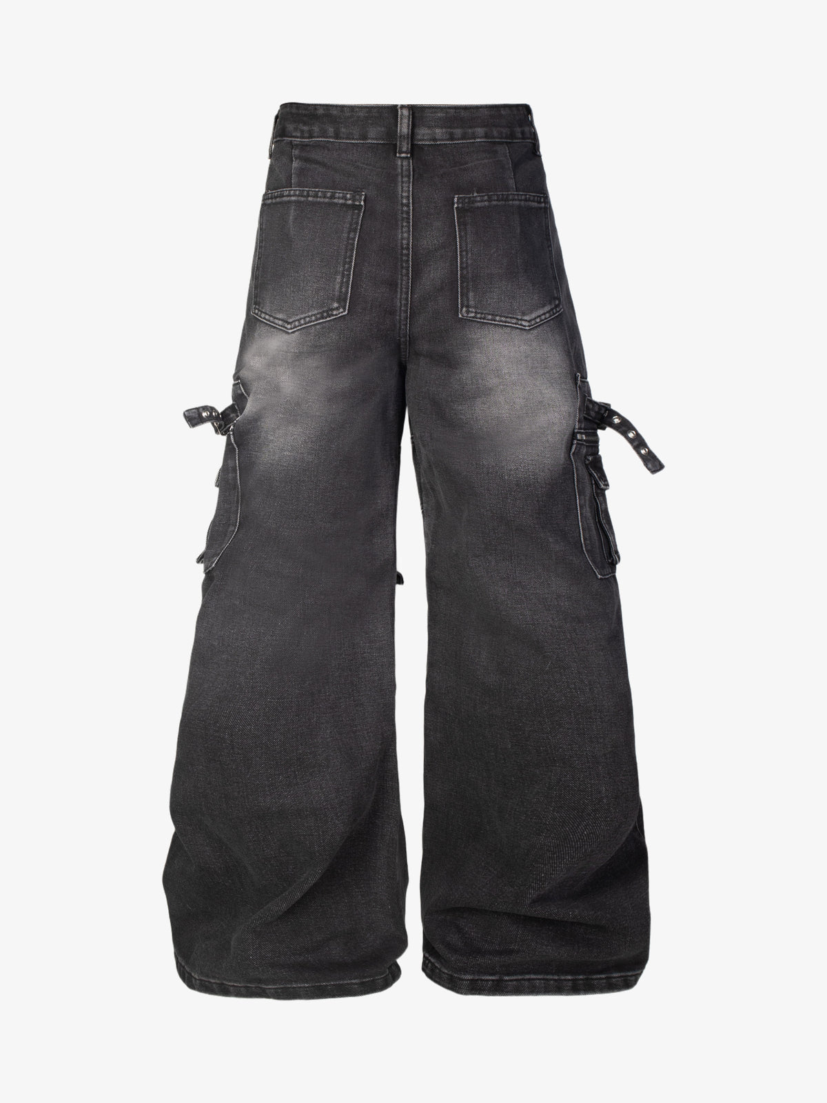 ZHANLAI MULTI POCKET CARGO JEANS; Black; back view