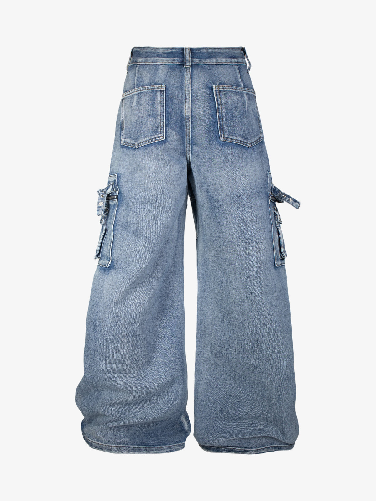 ZHANLAI MULTI POCKET CARGO JEANS; Blue; back view