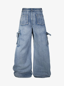 ZHANLAI MULTI POCKET CARGO JEANS; Blue; back view