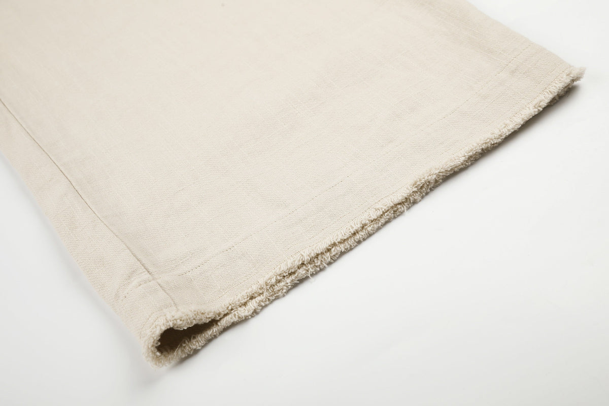11KN THIGH POSTER PRINT PANTS; Linen; garment construction detail