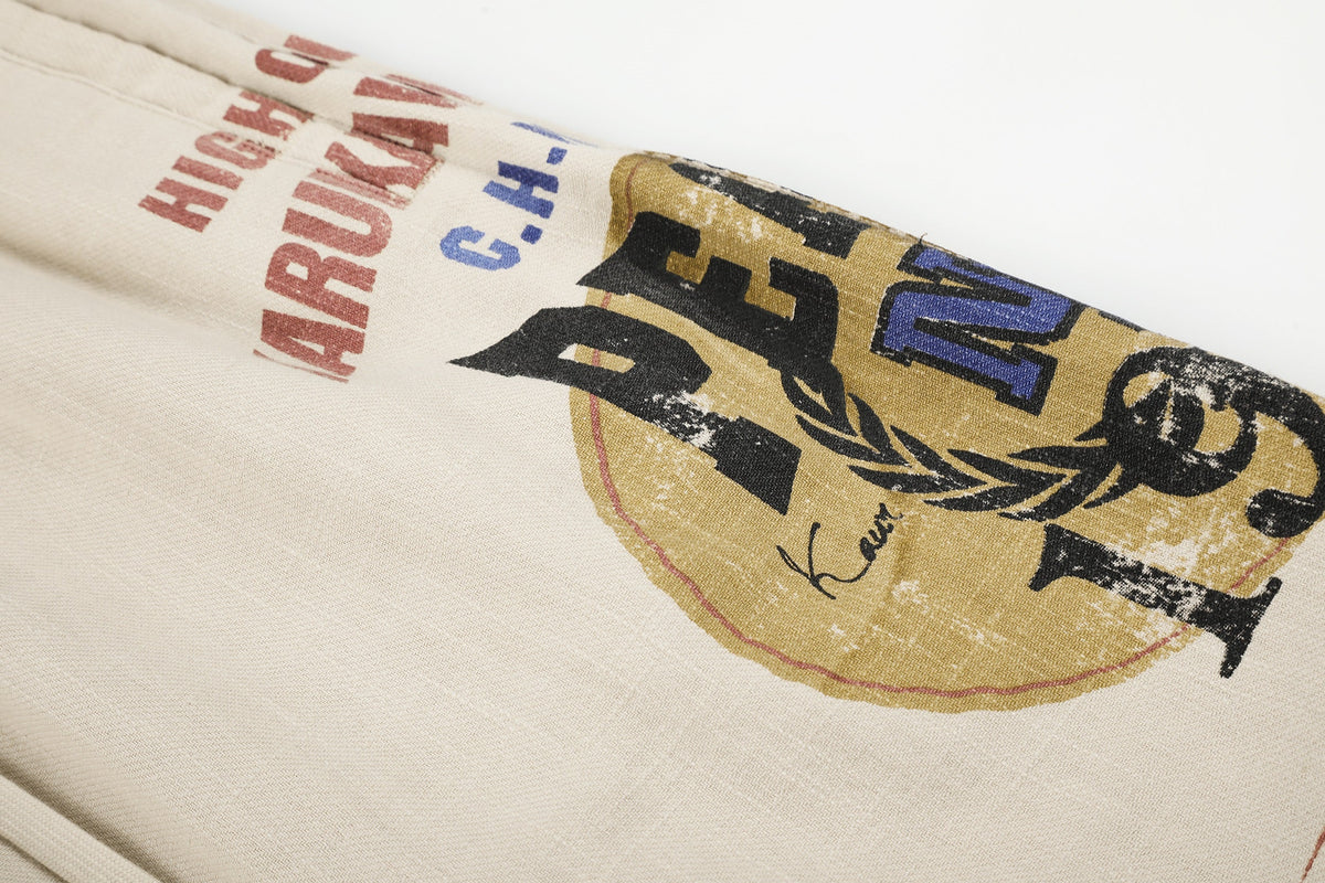 11KN THIGH POSTER PRINT PANTS; Linen; design detail