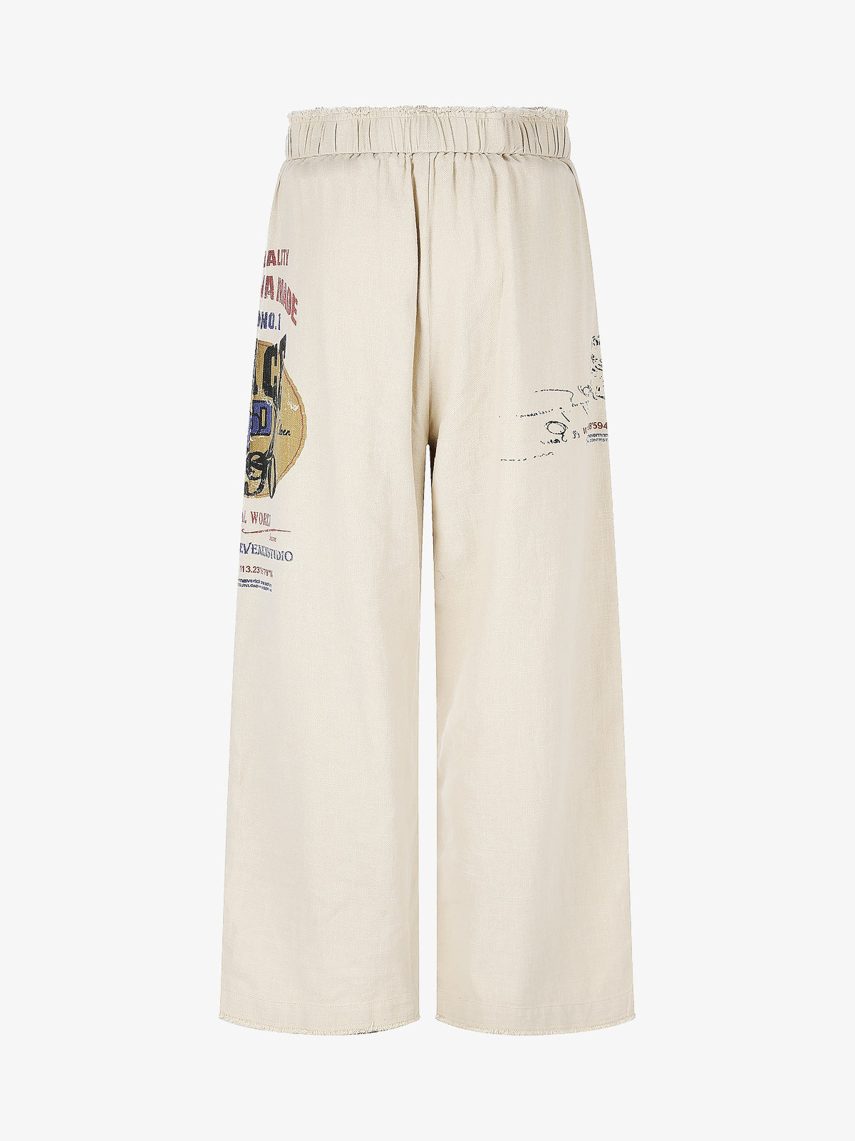 11KN THIGH POSTER PRINT PANTS; Linen; back view