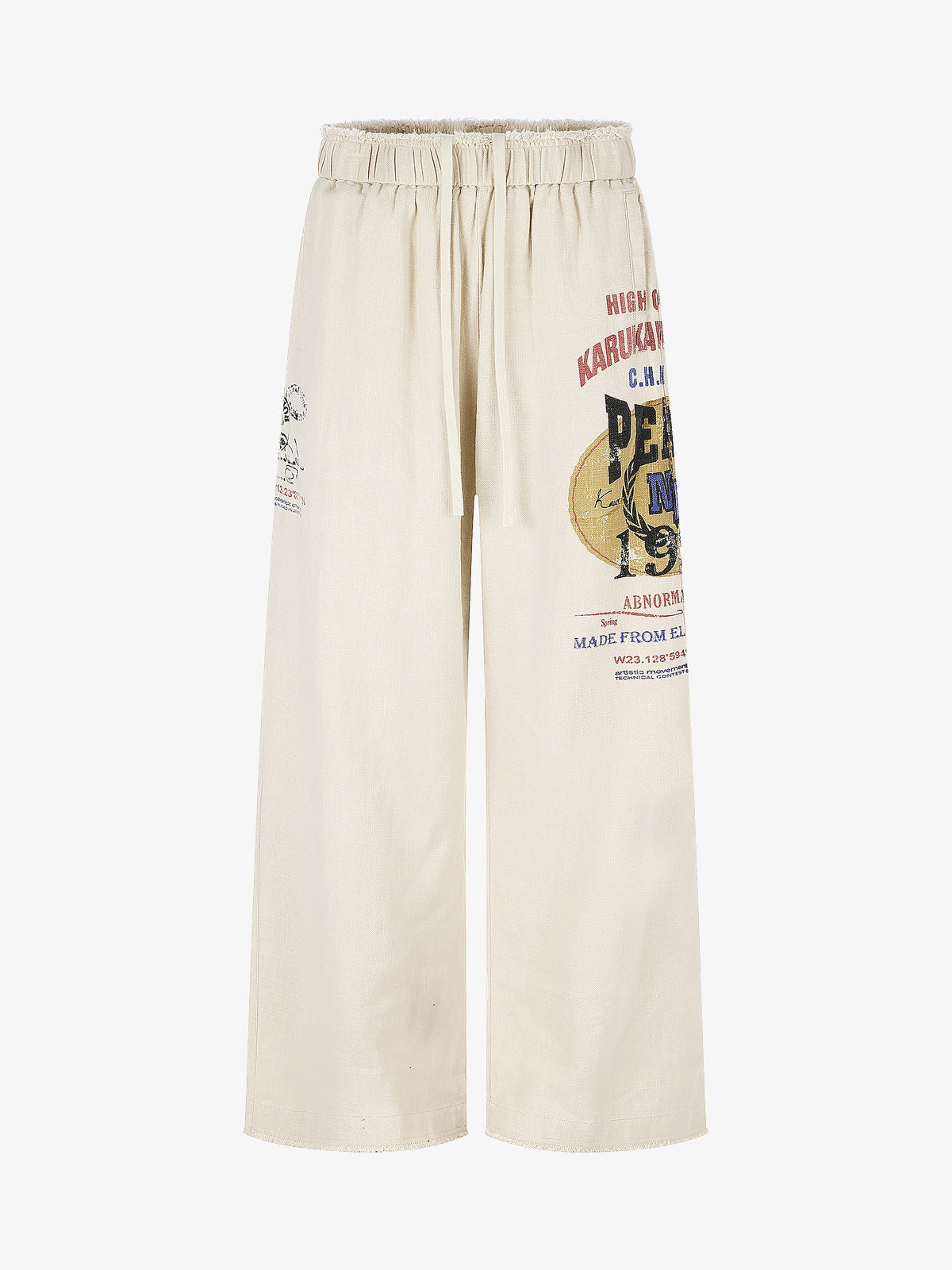 11KN THIGH POSTER PRINT PANTS; Linen; front view