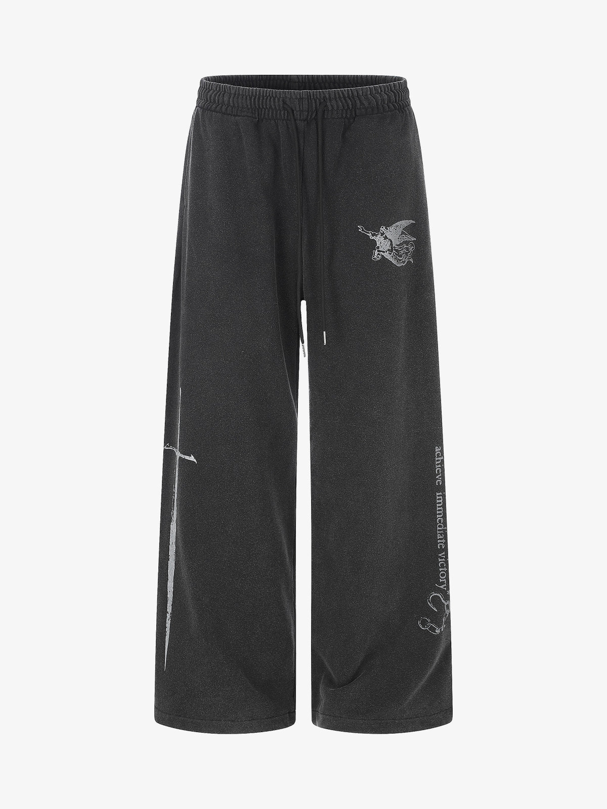 11KN SIDE GRAPHIC WIDE PANTS; Black; front view