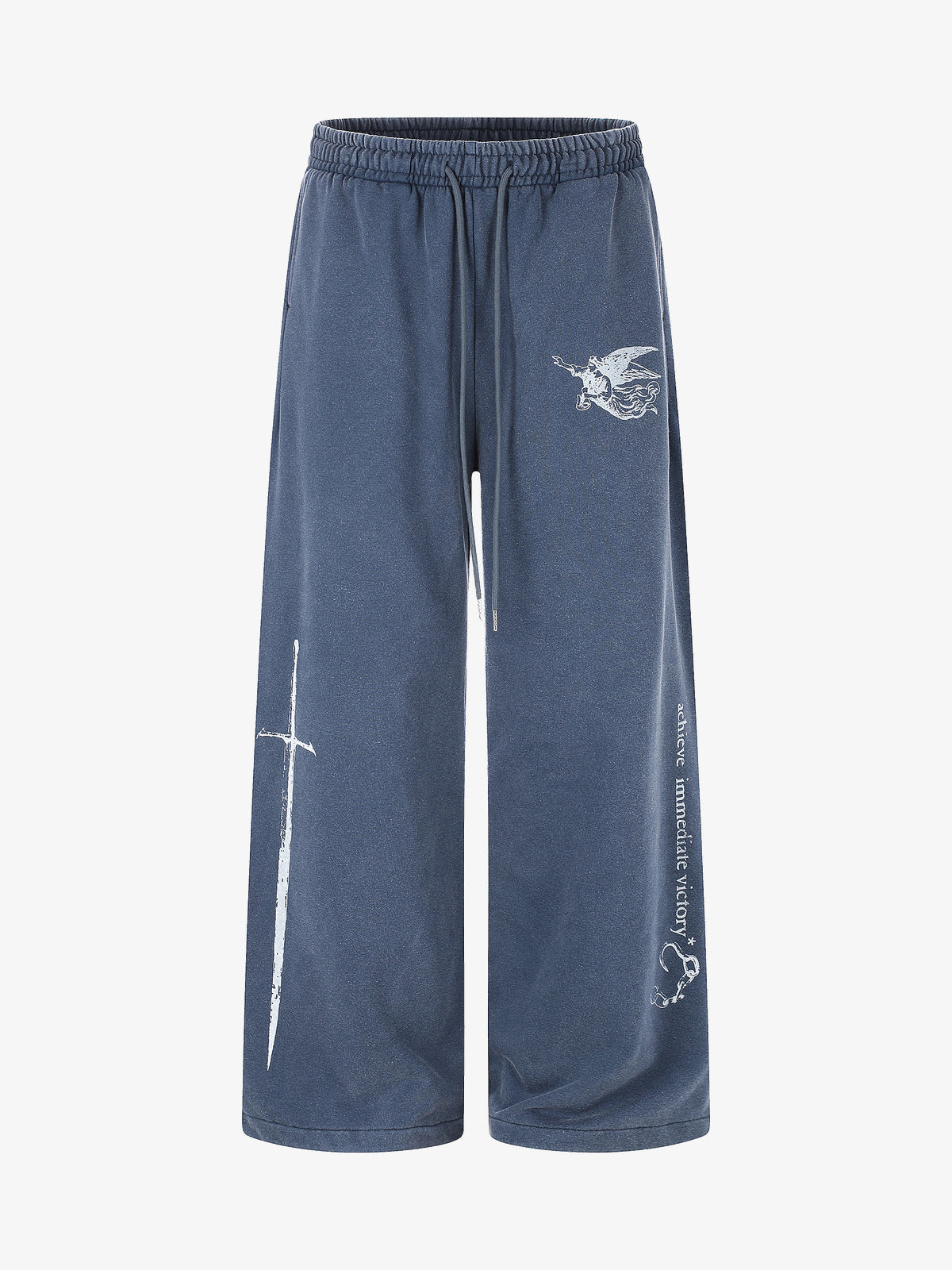 11KN SIDE GRAPHIC WIDE PANTS; Enzyme Blue; front view