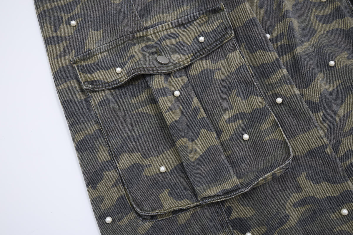 ATSF30 UTILITY WASHED CARGO PANTS; Camo; garment construction detail