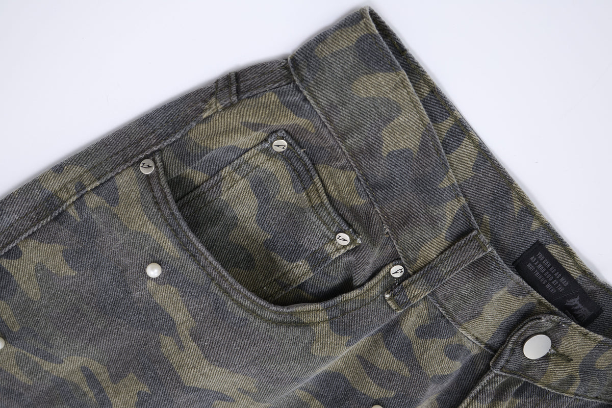 ATSF30 UTILITY WASHED CARGO PANTS; Camo; garment construction detail