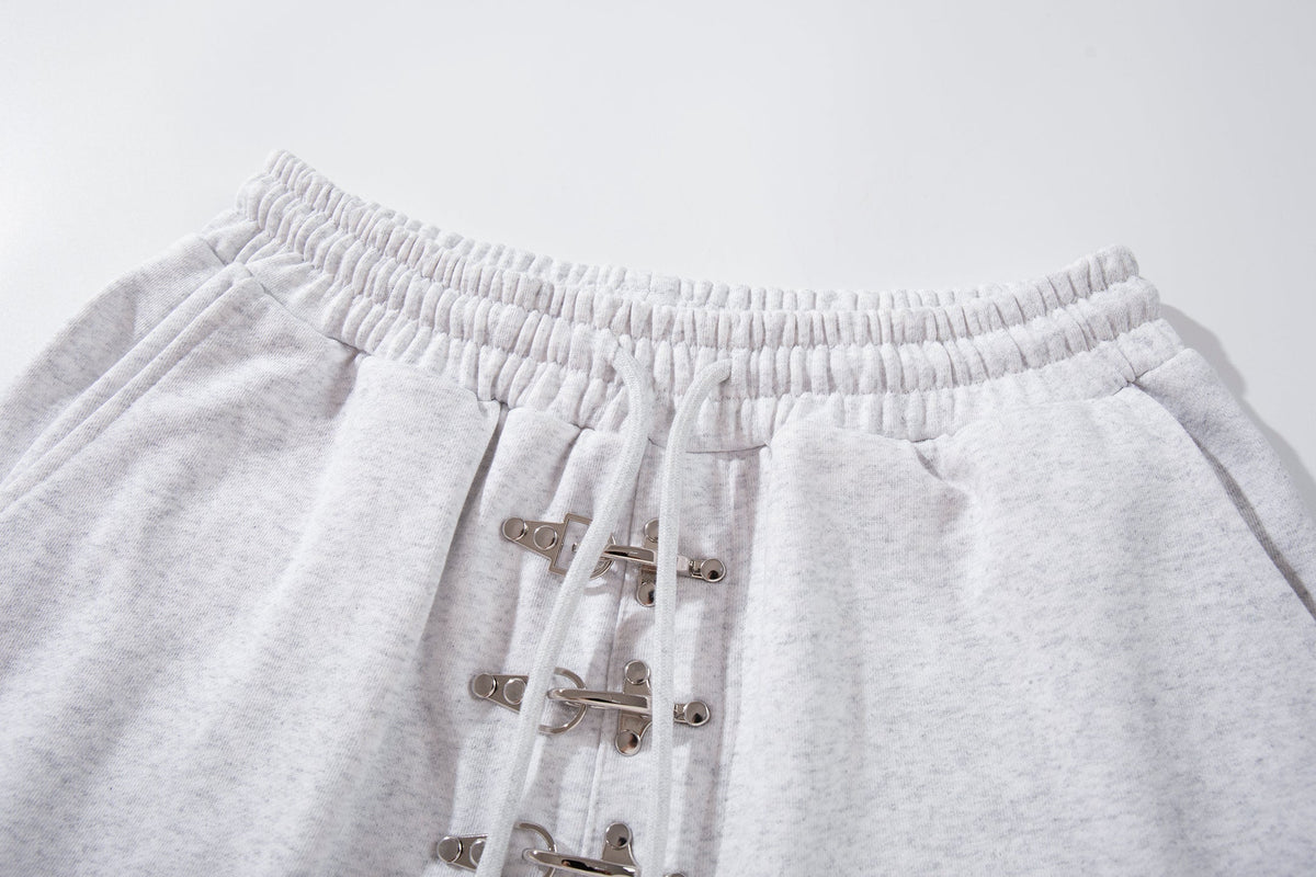 AW SPIKY HEAD FIREMAN CLASP BAGGY SWEATPANTS; Gray; garment construction detail