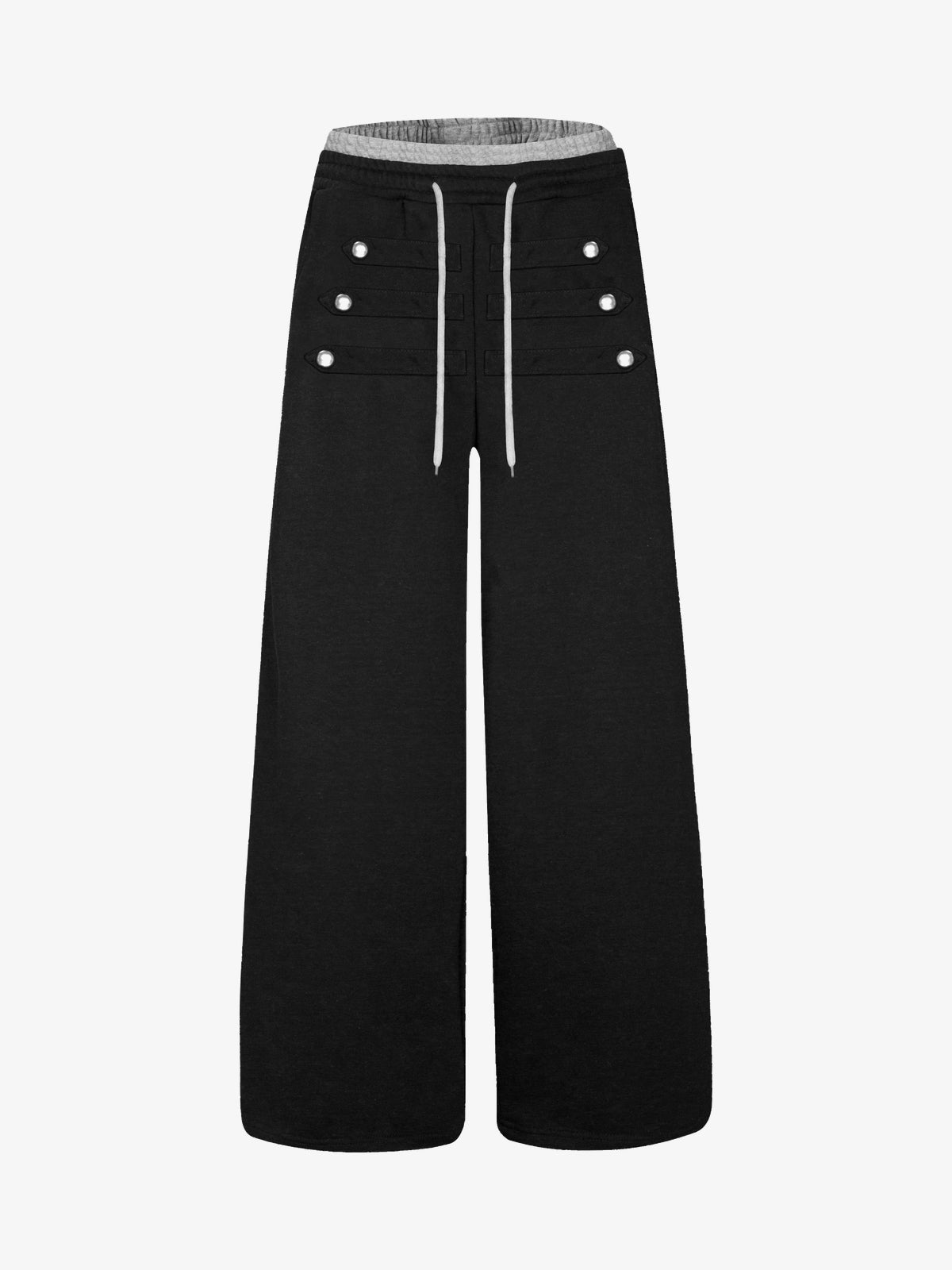 BATTLE KID BUTTON TAB WIDE LEG PANTS; Black; front view