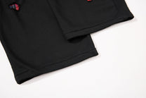 BF BORFEND RED PATCH WIDE LEG PANTS; Black; garment construction detail