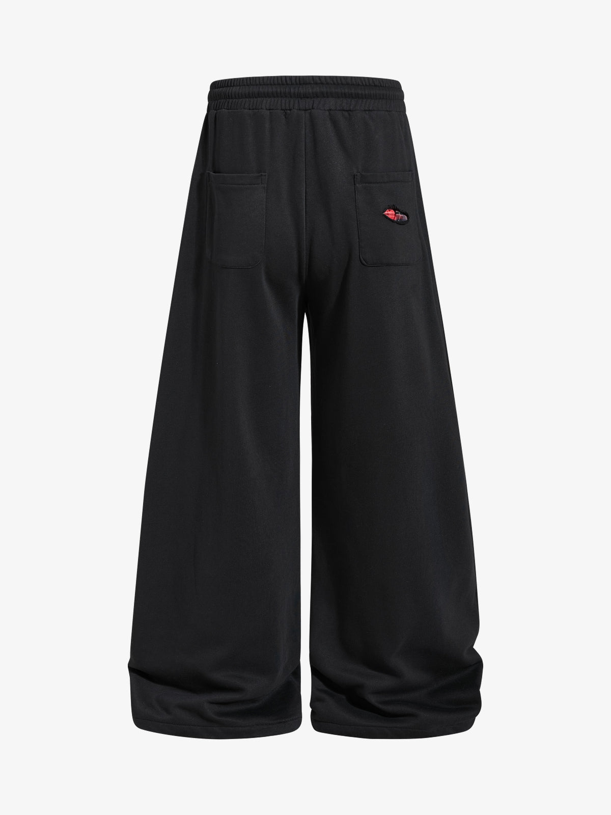 BF BORFEND RED PATCH WIDE LEG PANTS; Black; back view