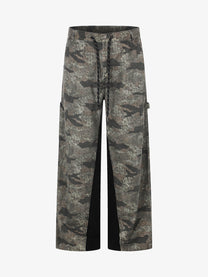 BLACK ENERGY LEOPARD CAMO PATCHWORK CARGO PANTS; Camo; front view
