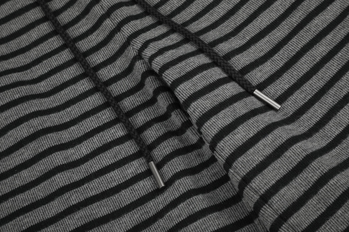 BLACK ENERGY STUDDED STRIPE BAGGY SWEATPANTS; Gray; garment construction detail