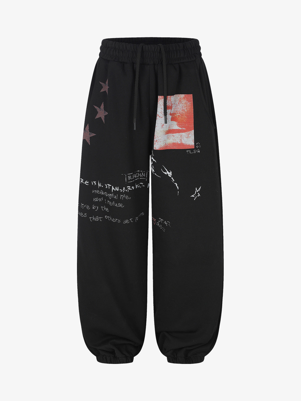 BLACK ENERGY STAR COLLAGE GRAPHIC SWEATPANTS; Black; front view
