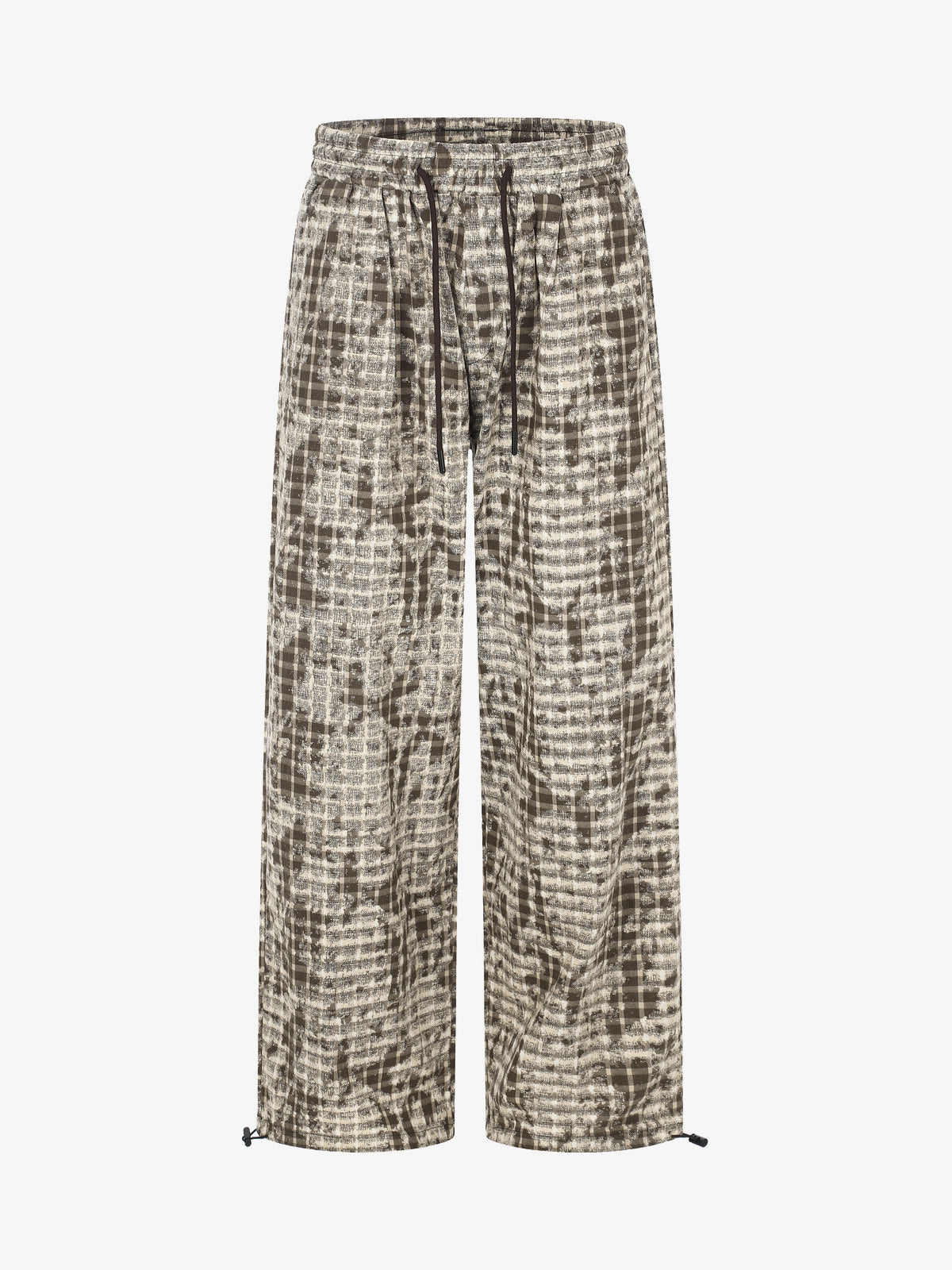 BLACK ENERGY DISTRESSED PLAID TROUSERS; Brown; front view