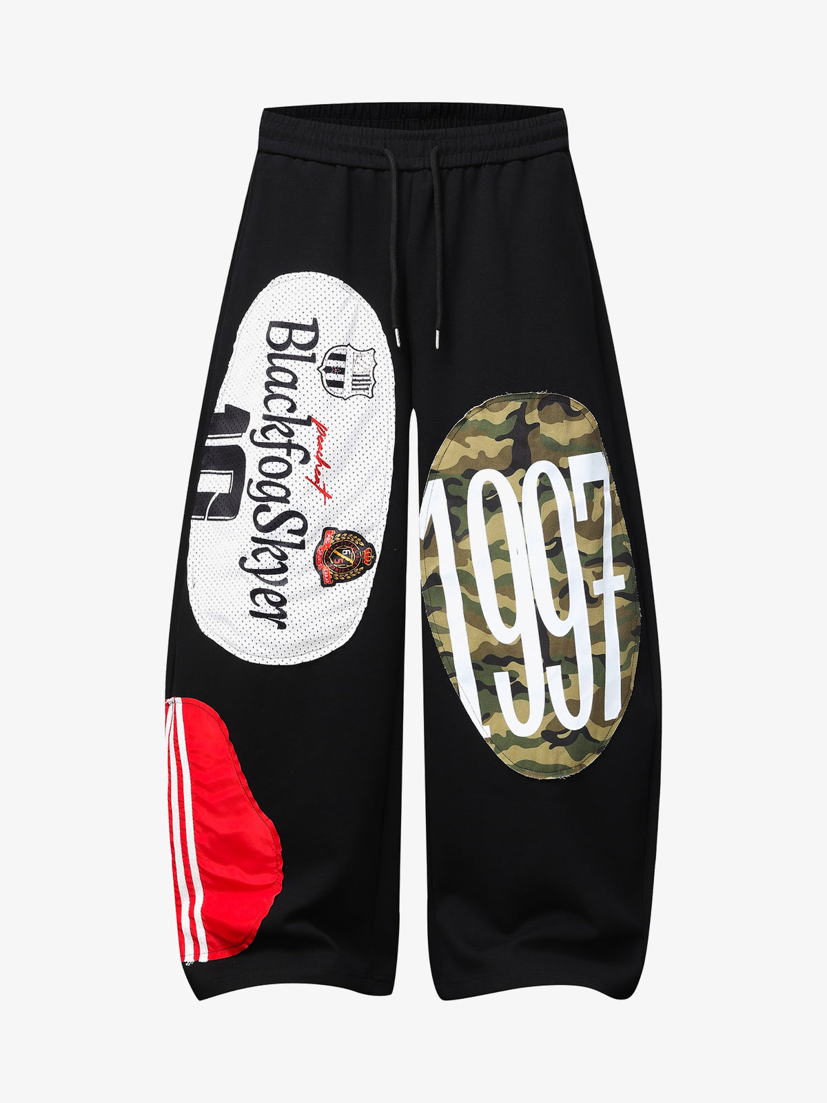 BLACK FOG CARTOON PANEL GRAPHIC SWEATPANTS; Black; front view
