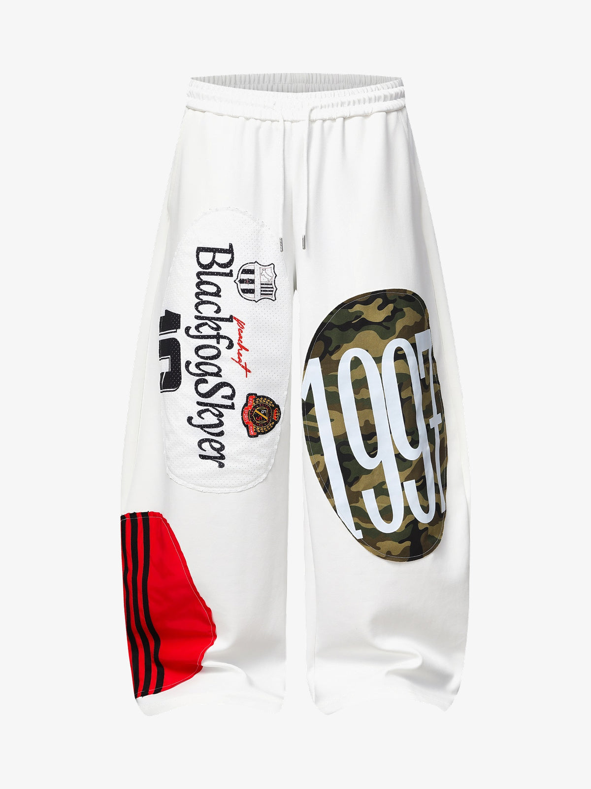 BLACK FOG CARTOON PANEL GRAPHIC SWEATPANTS; White; front view