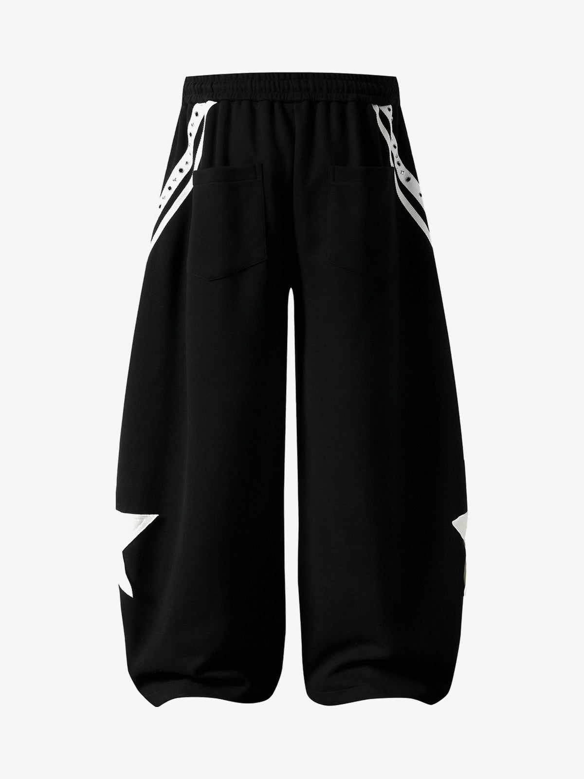 BLACK FOG PANEL BAGGY BARREL SWEATPANTS; Black; back view