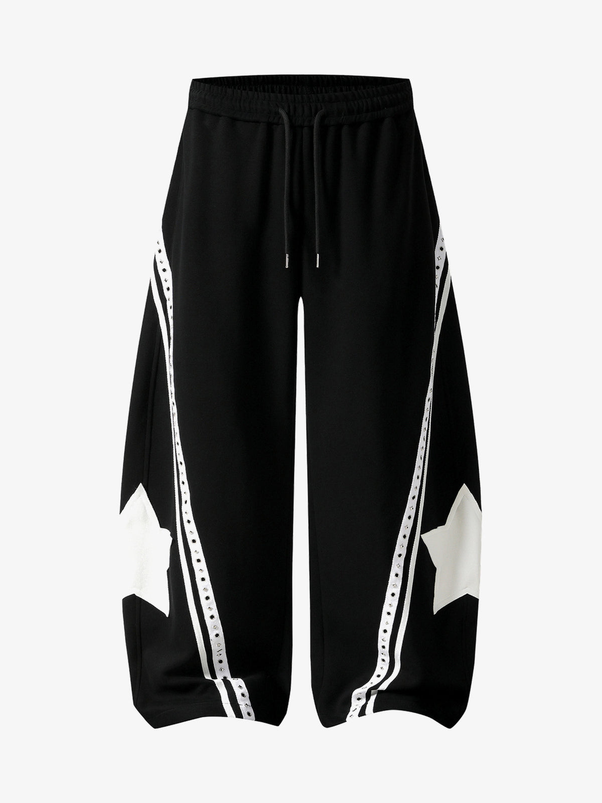 BLACK FOG PANEL BAGGY BARREL SWEATPANTS; Black; front view