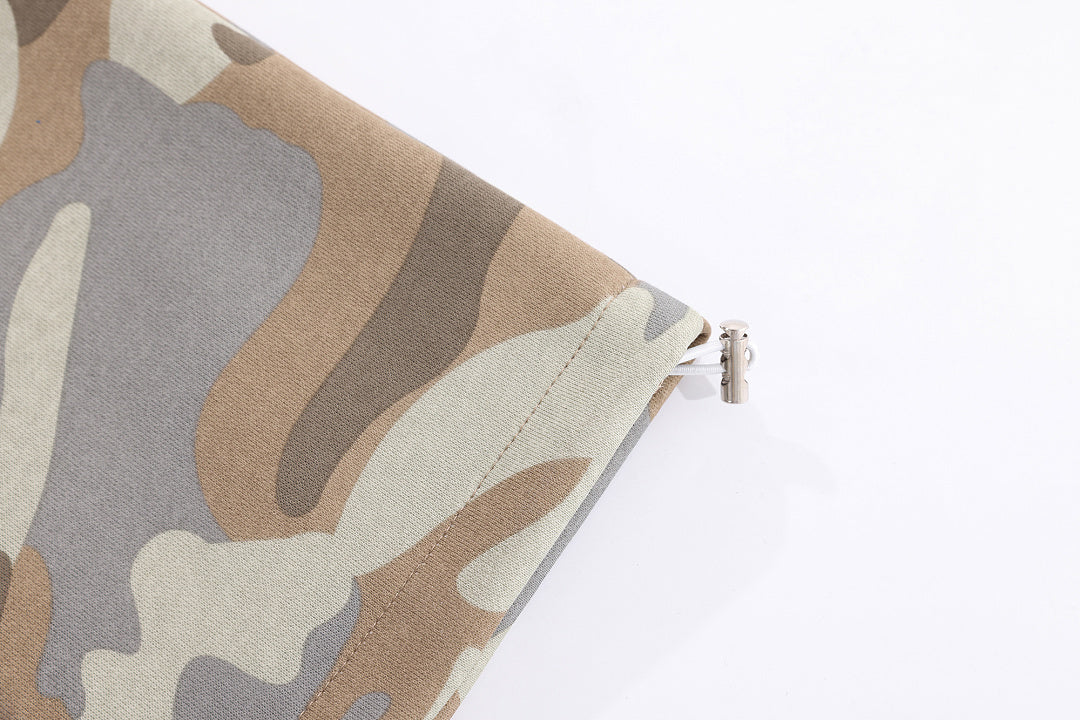 BLANKIN CAMO PATCH EMBROIDERED SWEATPANTS; Camo; garment construction detail