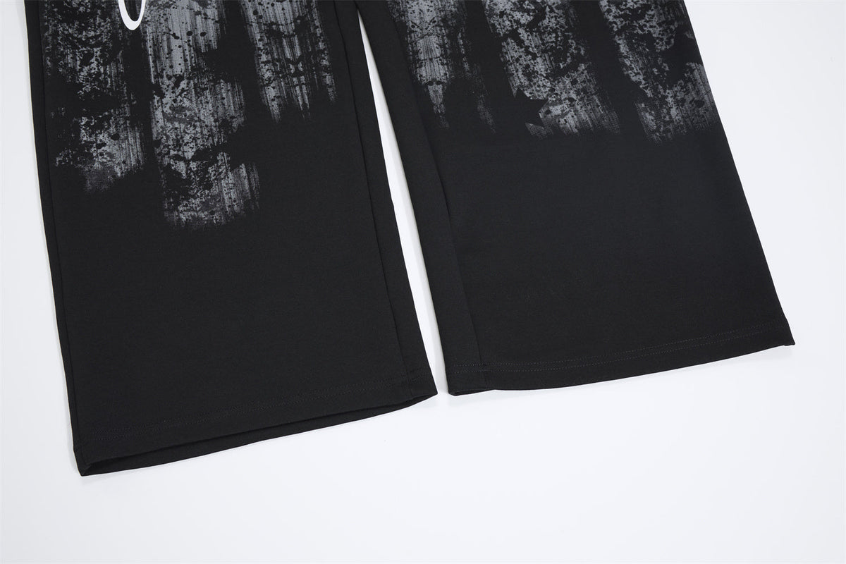 FANYE GRAFFITI PRINTED WIDE LEG PANTS; Black; design detail