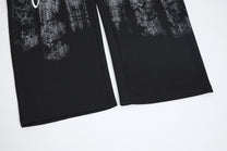 FANYE GRAFFITI PRINTED WIDE LEG PANTS; Black; design detail