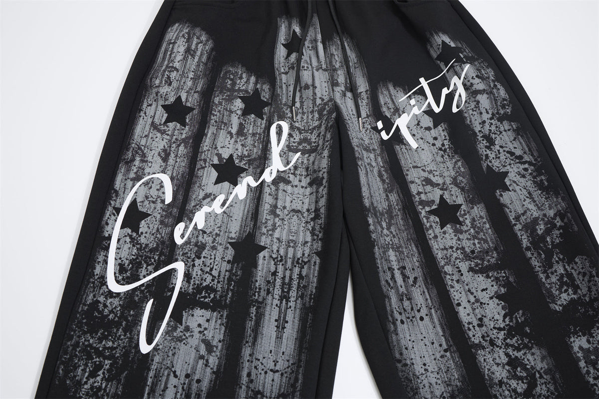 FANYE GRAFFITI PRINTED WIDE LEG PANTS; Black; design detail