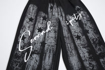 FANYE GRAFFITI PRINTED WIDE LEG PANTS; Black; design detail